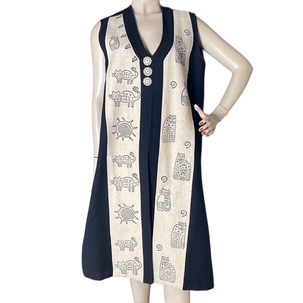 Kitty Cats Long Linen Sleveless Duster